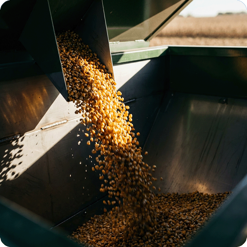 Máquina embutidora despejando grão úmido em silo-bolsa
