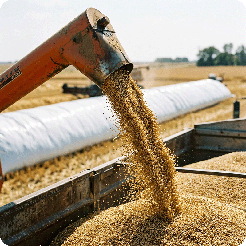Extratora agrícola despejando grão em caminhão